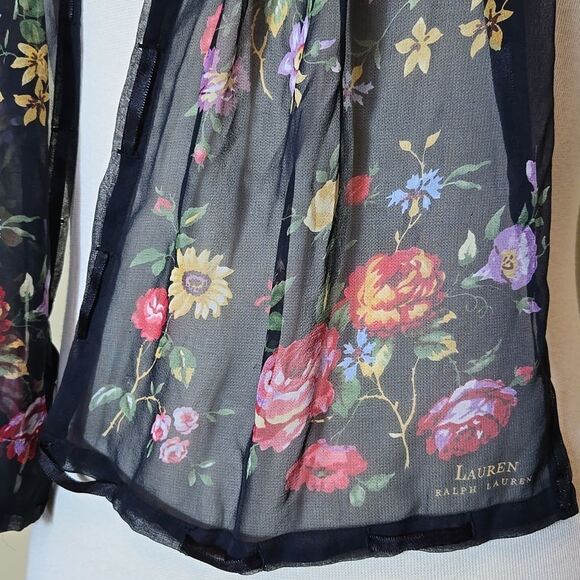 Lauren Ralph Lauren 100% Silk Dark Floral Scarf Green Label Heritage Old Money - Picture 4 of 14